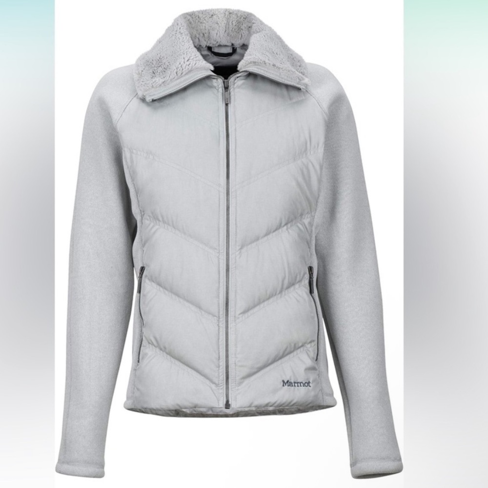 Marmot Women's Light Gray Fleece and Down Puffer Jacket, Size L